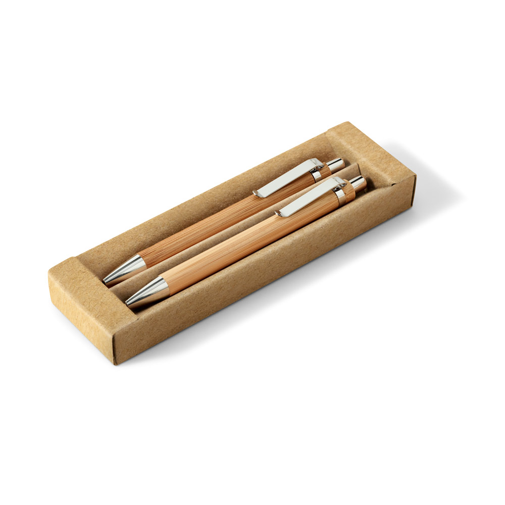 Conjunto caneta esferográfica e lapiseira ambas em bambu