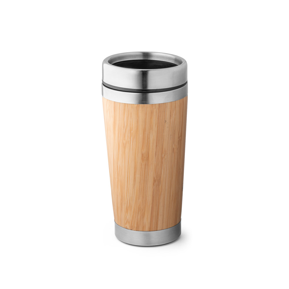 Copo de viagem térmico em aço inox e bambu (500 mL)