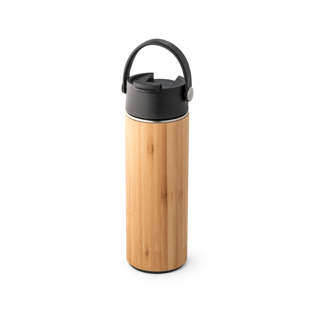 Garrafa térmica em aço inox e bambu (440 mL)